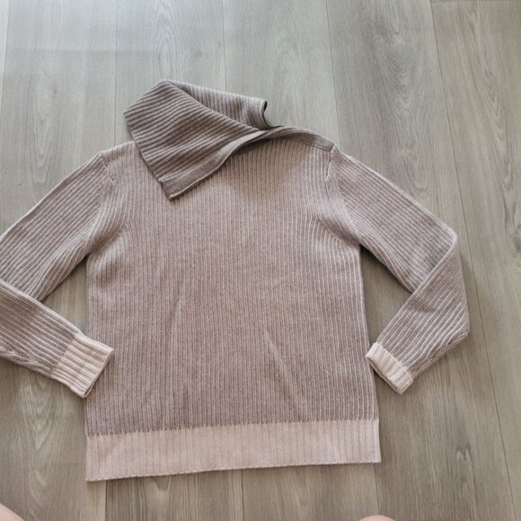 Kinross Cashmere Gray Ribbed Turtleneck Sweater With Zip Collar Size M - Picture 6 of 8